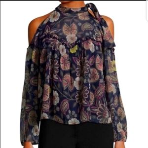 Libby Edelman Floral Cold-Shoulder Blouse Size M